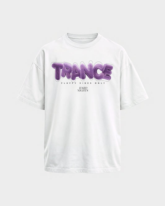 Trance – Oversized Shirt in Weiß, Frontprint – Hard Nights