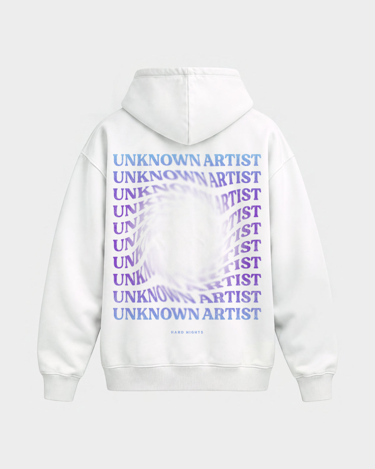Unknown Artist Hole – Oversized Hoodie in Weiß, Rückenprint – Hard Nights