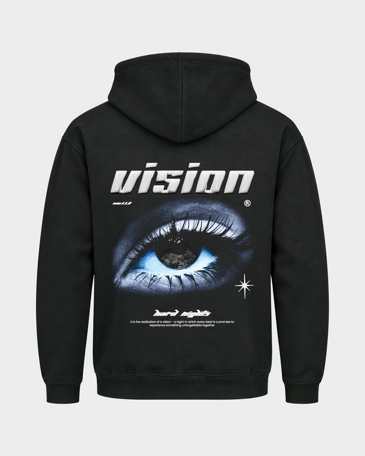 Vision – Basic Hoodie in Schwarz, Rückenprint – Hard Nights
