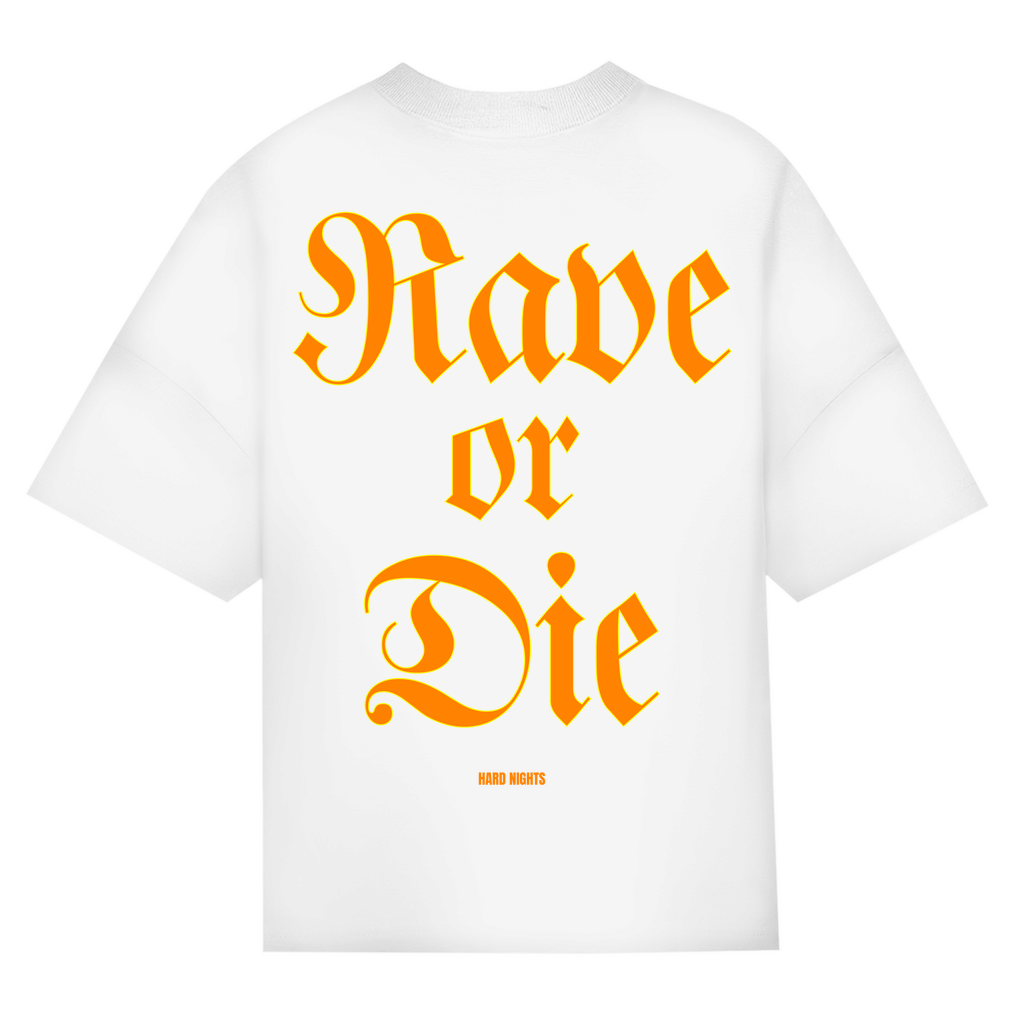 Rave or Die Oversized Shirt aus Bio-Baumwolle | White