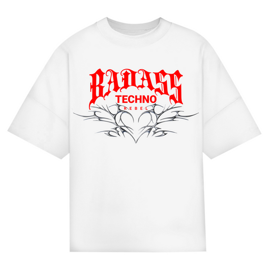 Badass Techno Rebel – Camiseta oversize | Blanco