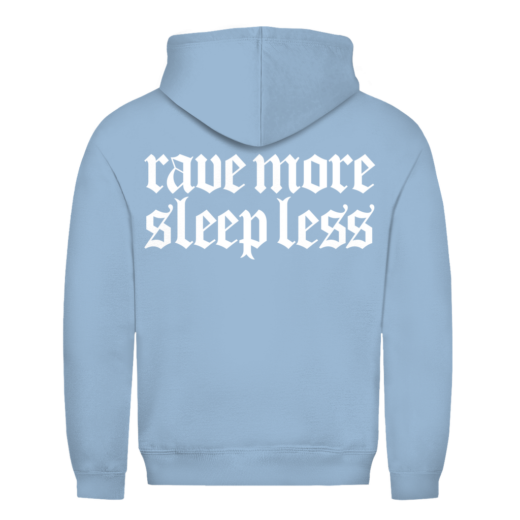 Rave more sleep less Basic Hoodie aus 100% Baumwolle | Sky Blue