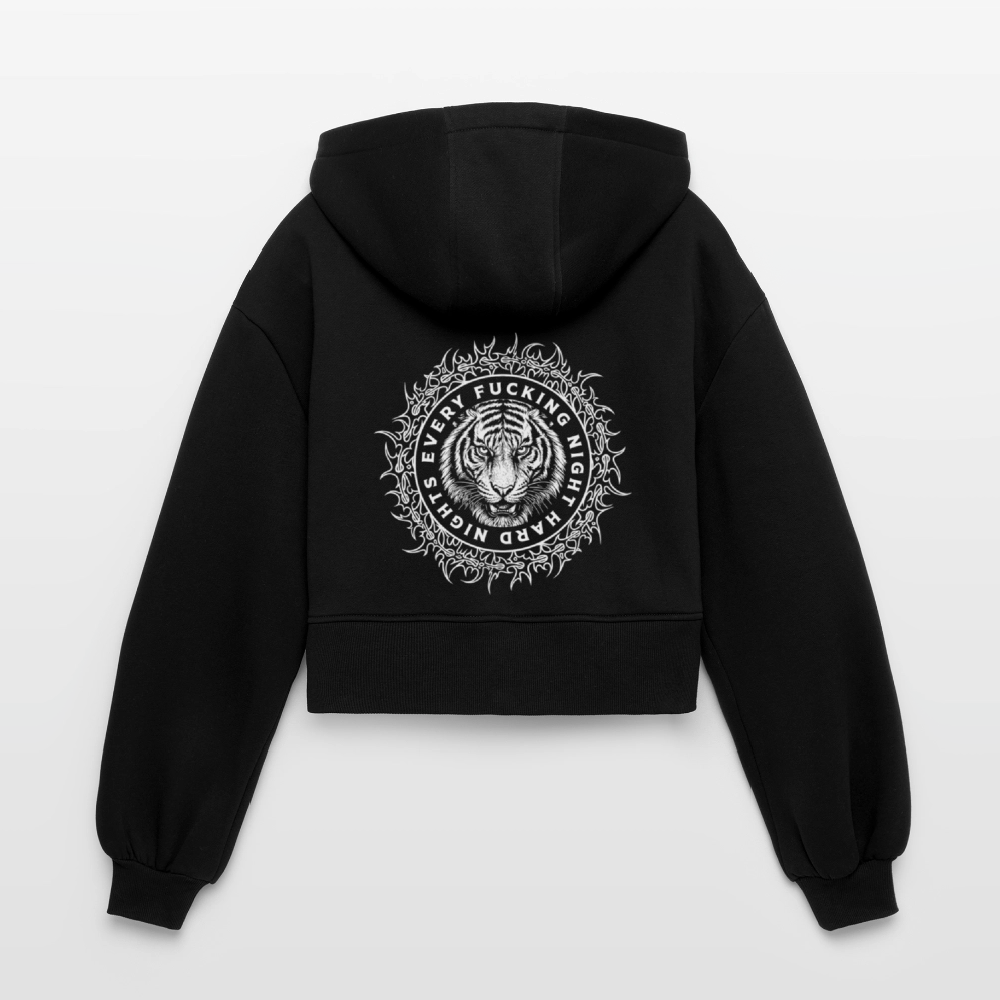 Every fuckin night (oversized cropped hoodie) - Schwarz