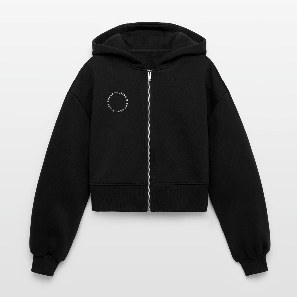 Every fuckin night (oversized cropped hoodie) - Schwarz