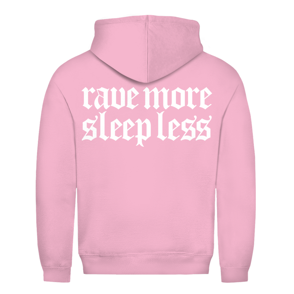 Rave more sleep less – Sudadera con capucha básica | Rosa bebé