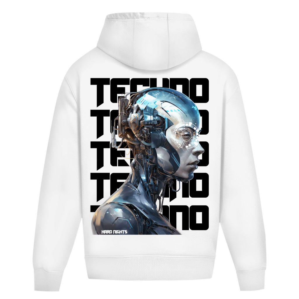 Cosmic Techno Oversized Hoodie, Unisex Baumwoll Hoodie Damen | Arctic White