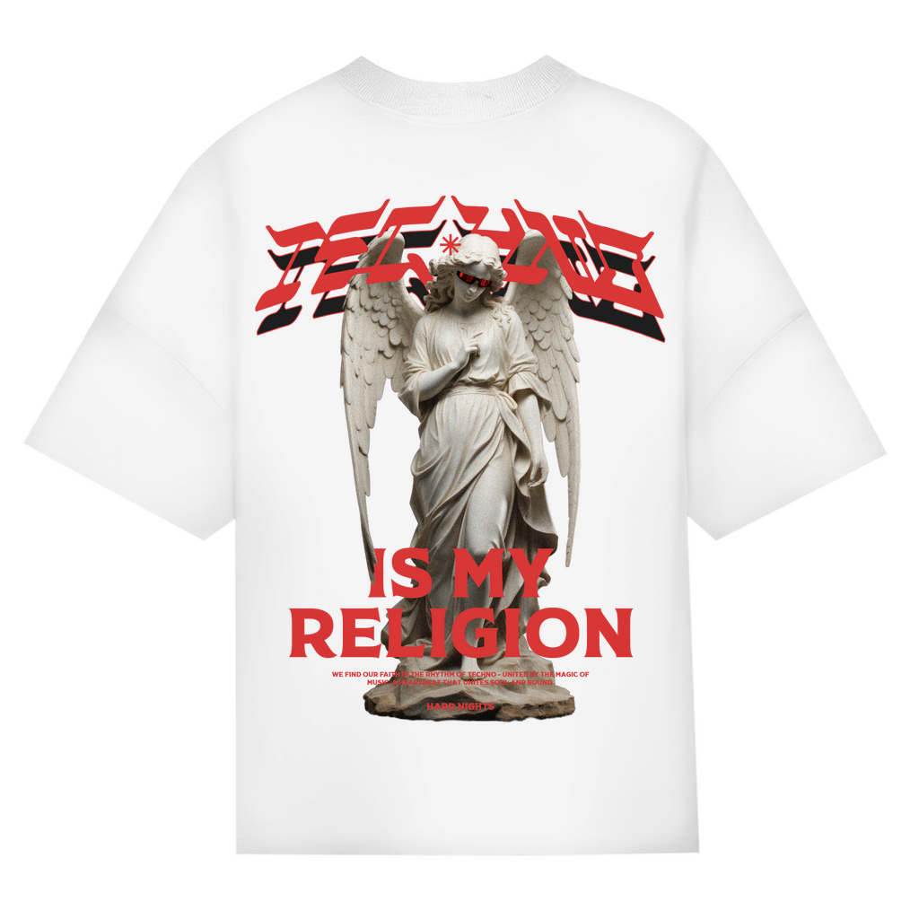 Techno is my Religion Oversized Shirt aus Bio-Baumwolle | White