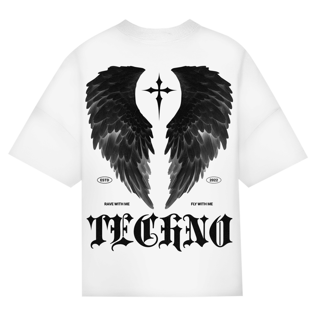 Techno Oversized T-Shirt aus Bio-Baumwolle für Streetwear | White
