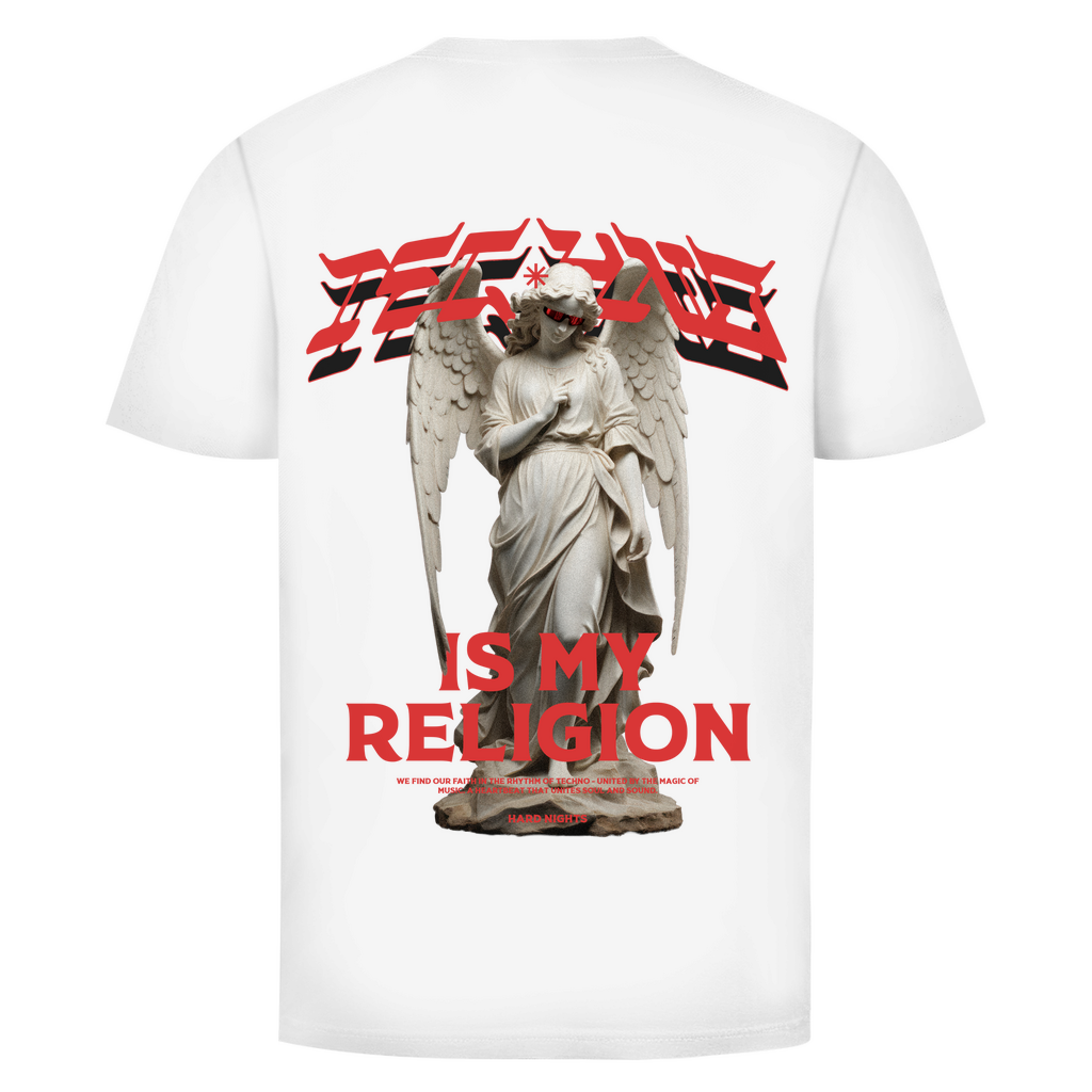 Techno is my Religion Basic Shirt aus Bio Baumwolle | White