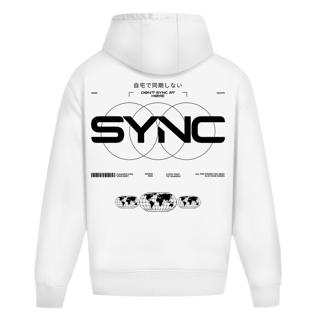 SYNC Oversized Hoodie aus Baumwolle für Techno und Rave | Arctic White