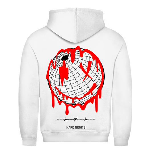 Smiley World – Felpa con cappuccio basic, per look techno e rave | Bianco artico