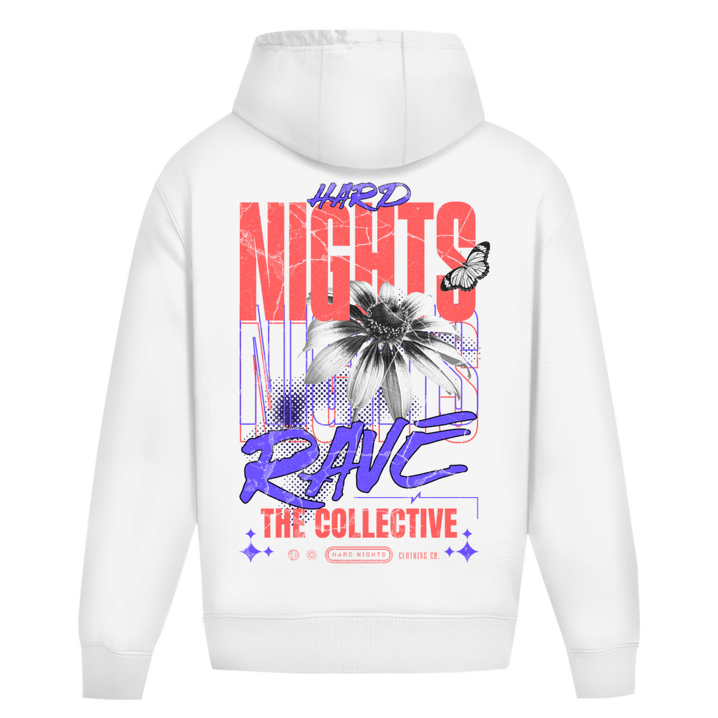 Techno Hoodie aus 100% Baumwolle für Unisex und Rave | Arctic White