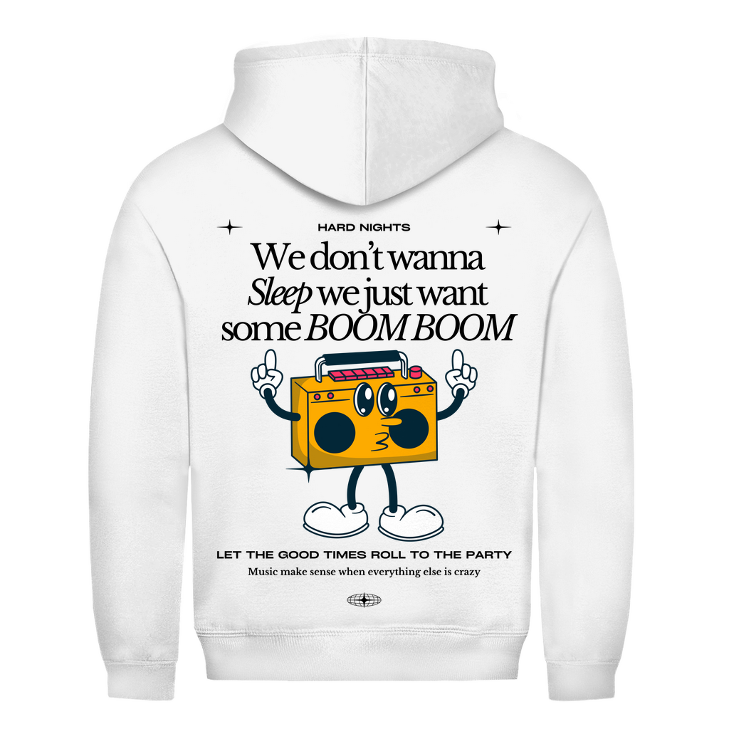 Boom Boom – Felpa con cappuccio basic, unisex, per la techno | Bianco artico