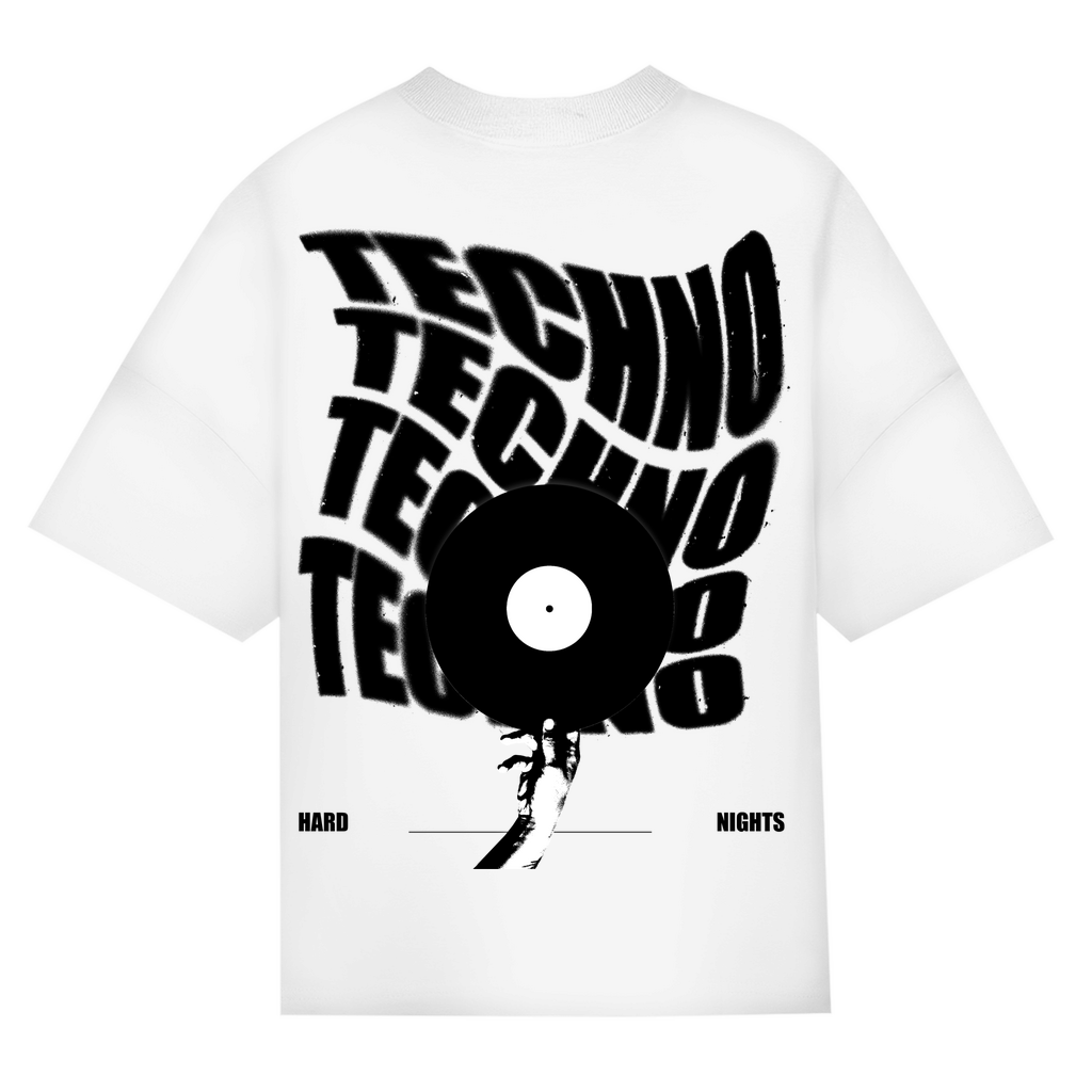 Techno Vinyl Oversized Shirt aus Bio-Baumwolle Unisex | White