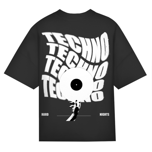 Techno Vinyl unisex oversized T-shirt | Zwart