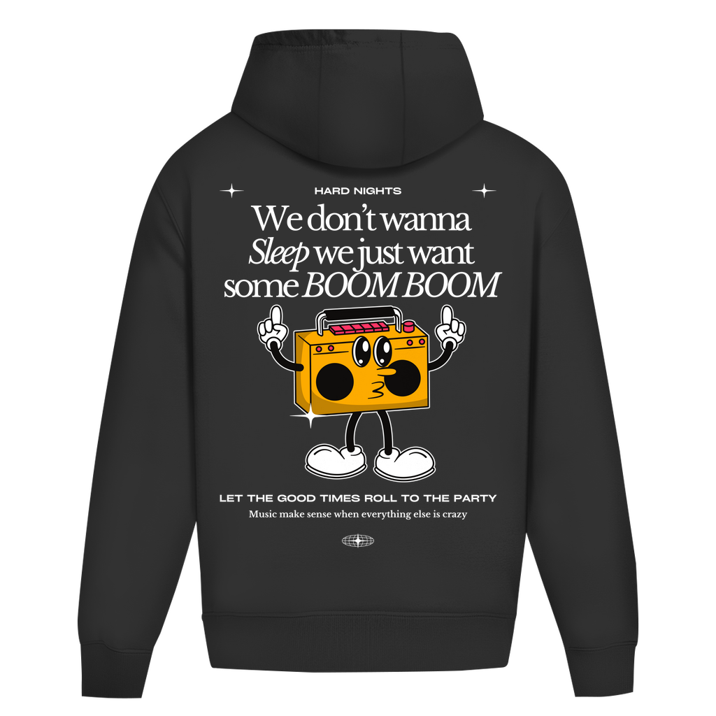Boom Boom Oversized Hoodie, Unisex, Baumwoll Techno Hoodie : Deep Black
