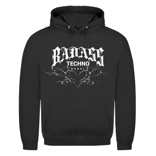 Bluza z kapturem, unisex, z bawełny, do stylizacji techno, rave i streetwear | Głęboka czerń