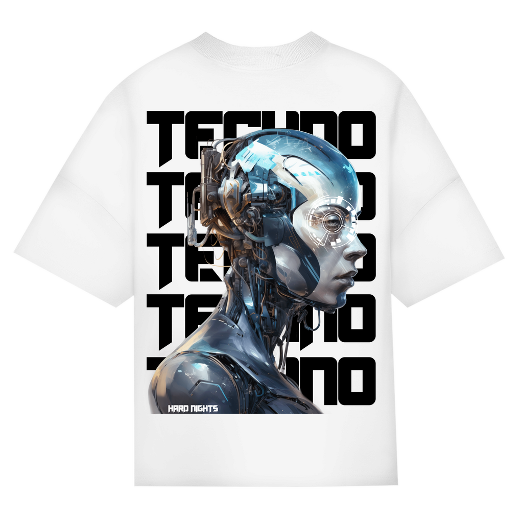 Cosmic Techno Oversized Shirt, Unisex Bio-Baumwolle Shirt | White