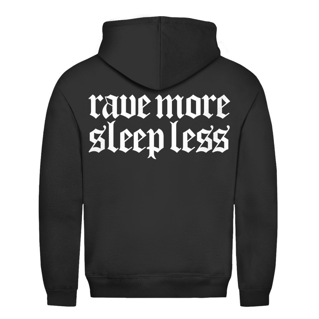 Rave more sleep less Basic Hoodie aus 100% Baumwolle | Jet Black
