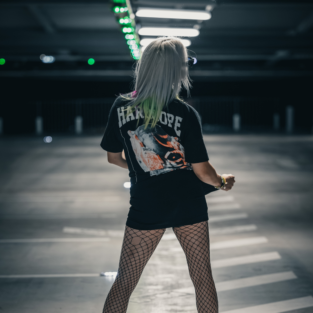 Camiseta oversize, para techno | Negro
