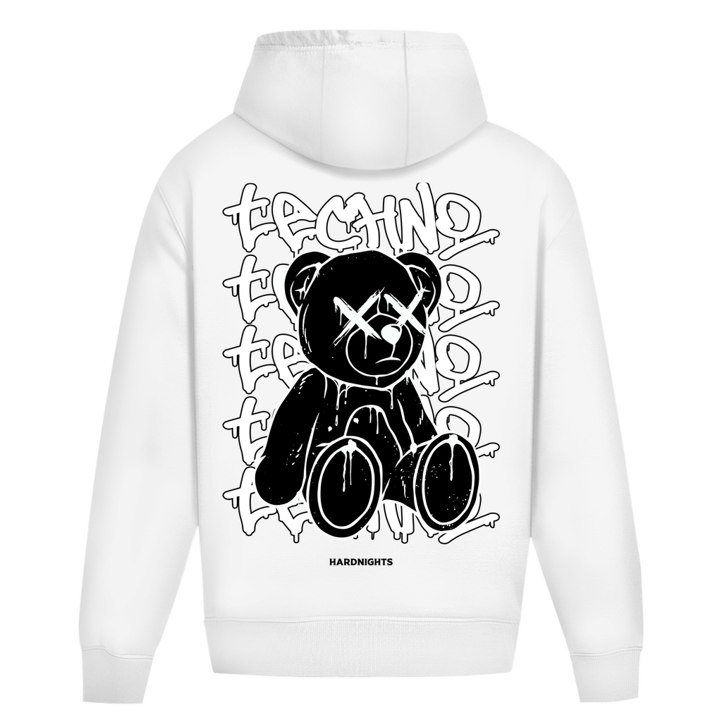 Techno Bear Oversized Hoodie aus 100% Baumwollobermaterial | Arctic White