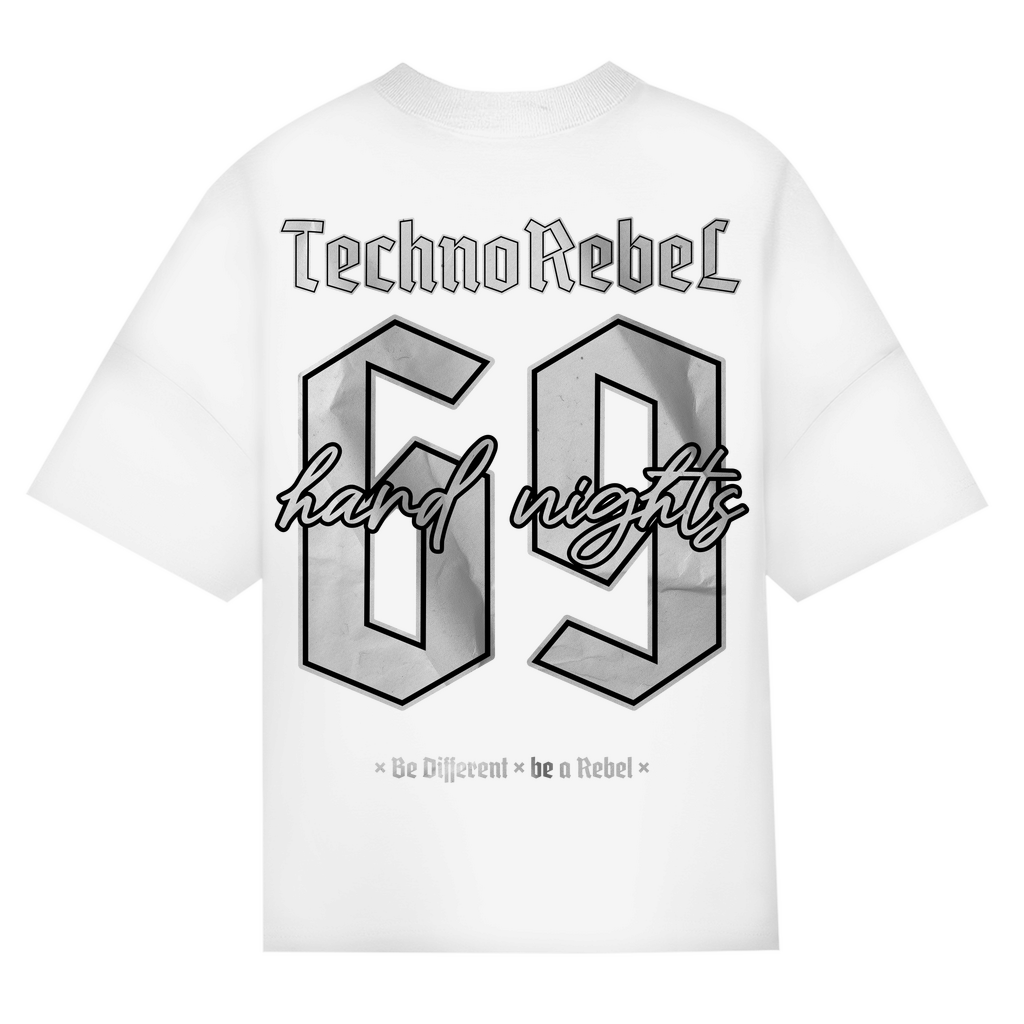 Techno Rebel 69 Oversized Shirt aus Bio-Baumwolle | White