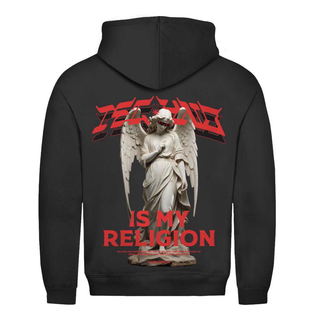 Techno is my Religion Basic Hoodie aus 100% Baumwolle | Jet Black
