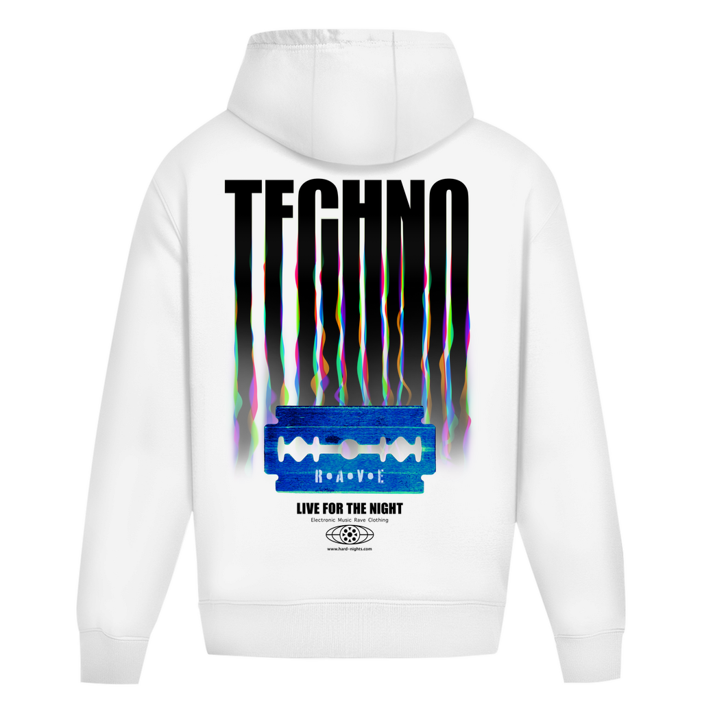 Razor Blade Oversized Hoodie für Techno und Rave | Arctic White
