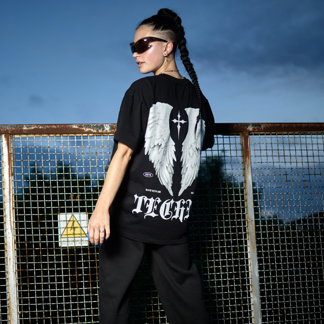 Techno Oversized T-Shirt aus Bio-Baumwolle für Streetwear | Black
