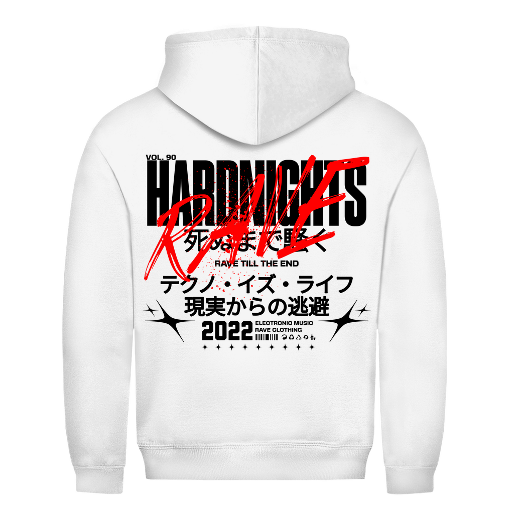 Rave till the end Basic Hoodie aus 100% Baumwolle | Arctic White