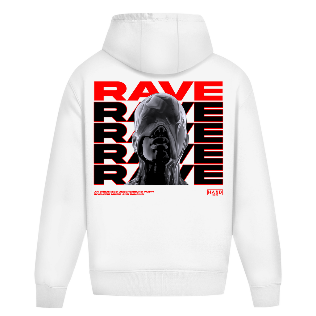 Rave Rave Rave Oversized Hoodie aus 100% Baumwolle | Arctic White