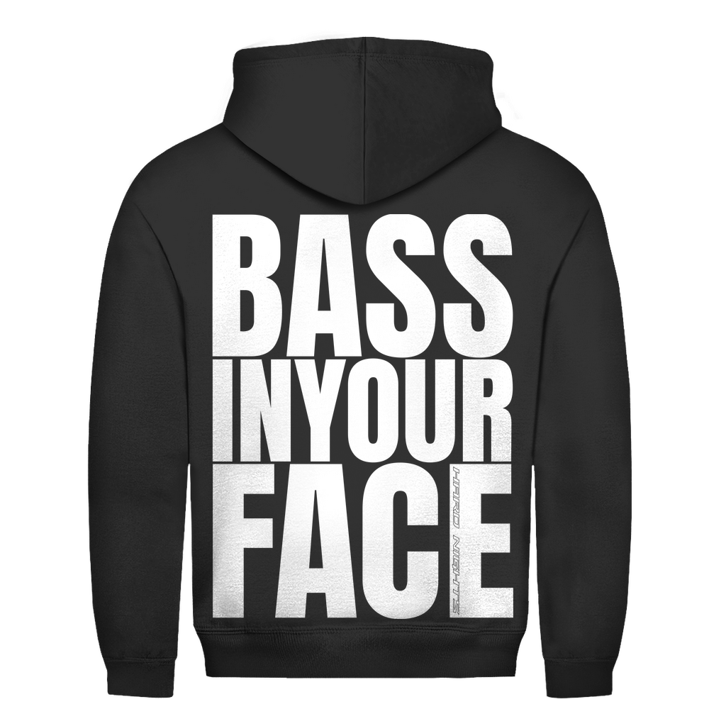 Bass in Your Face – Bluza z kapturem basic, unisex, w stylu techno | Głęboka czerń