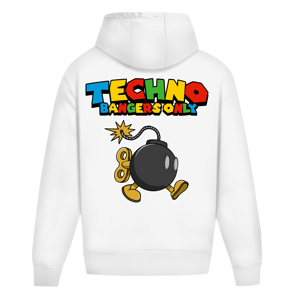 Techno Bangers Only Oversized Hoodie aus 100% Baumwolle | Arctic White