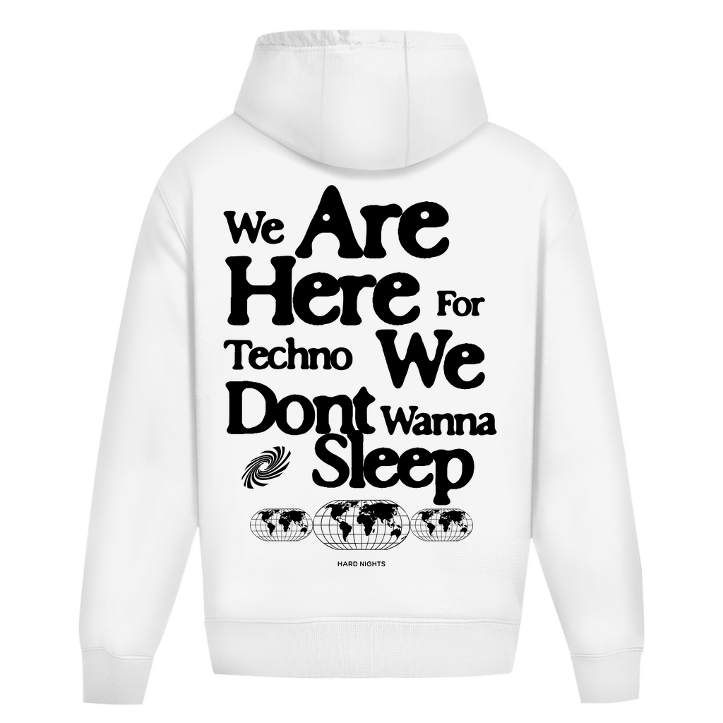 We are here for techno Oversized Hoodie aus Baumwolle | Arctic White