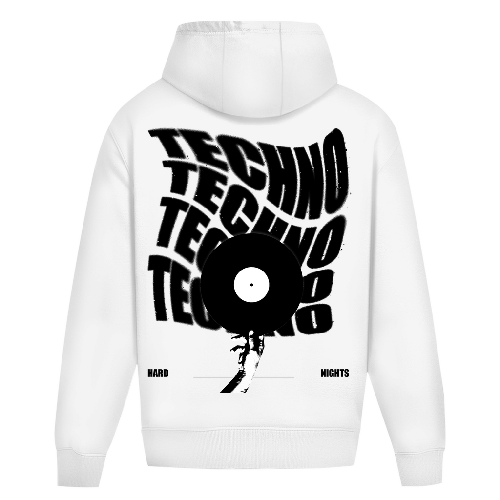 Techno Vinyl Basic Hoodie aus 100% Baumwolle | Arctic White