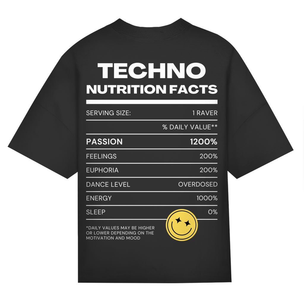 Techno Nutrition Facts – Camiseta oversize | Negro