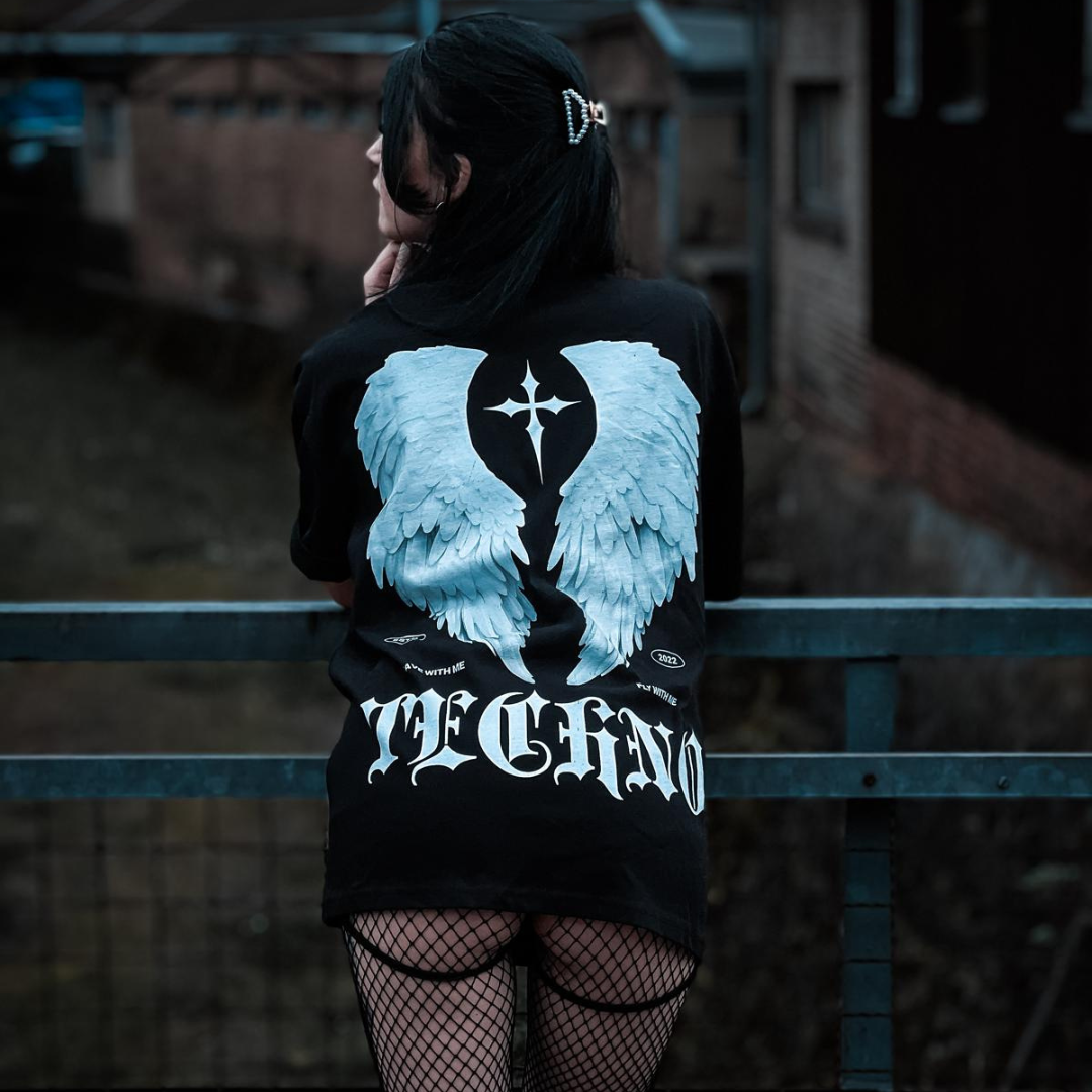 Techno Oversized T-Shirt aus Bio-Baumwolle für Streetwear | Black
