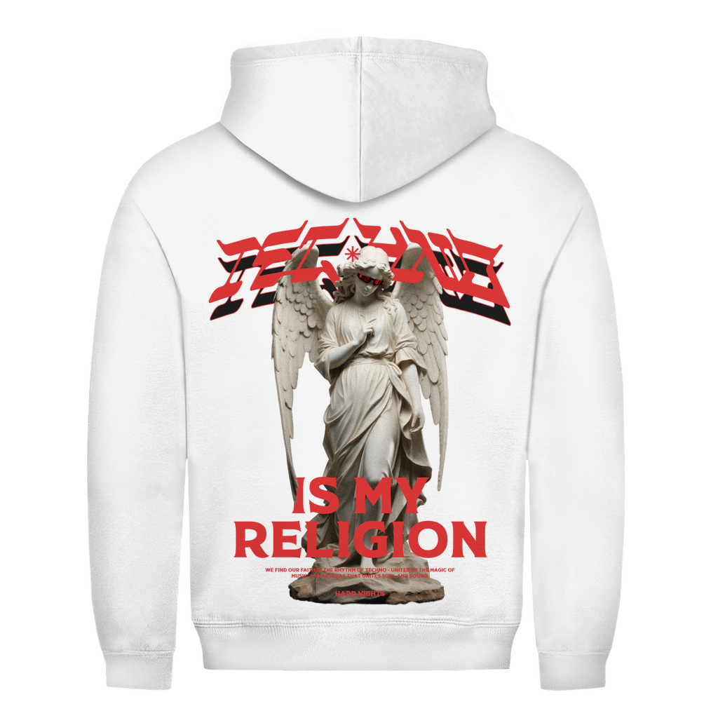 Techno is my Religion Basic Hoodie aus 100% Baumwolle | Arctic White
