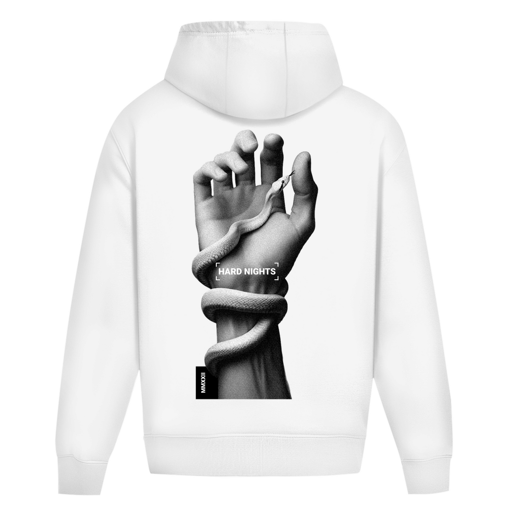 Snake Hand Oversized Hoodie aus 100% Baumwolle für Techno | Arctic White