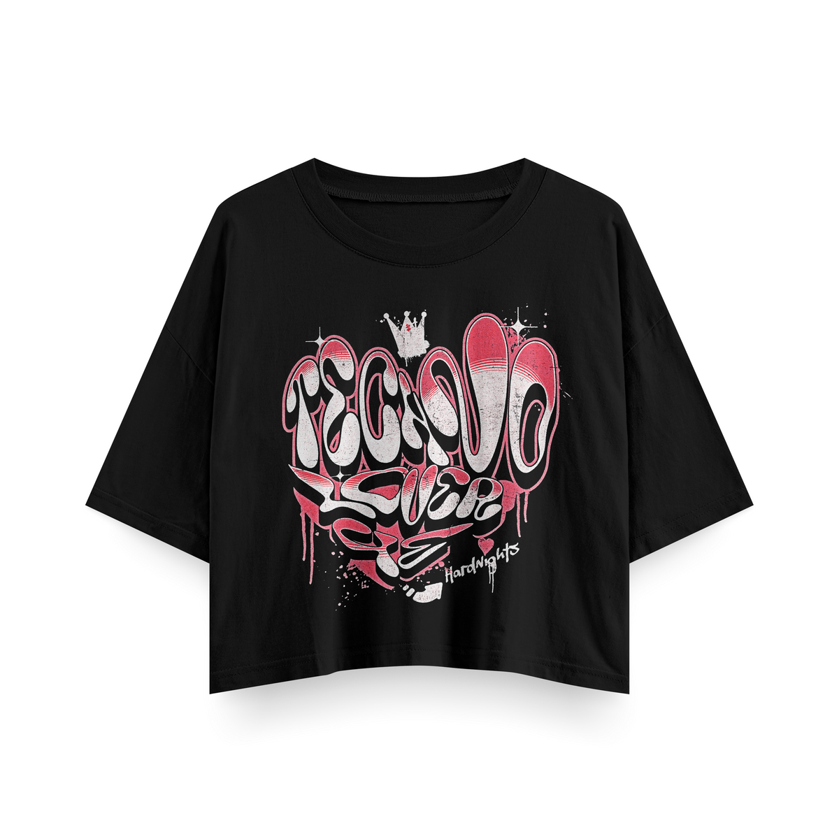 Top corto oversize, in cotone, per techno e rave | Nero