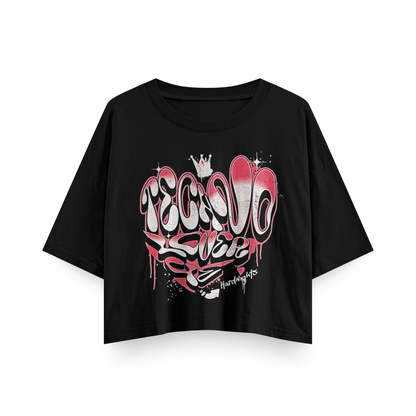Top corto oversize, in cotone, per techno e rave | Nero
