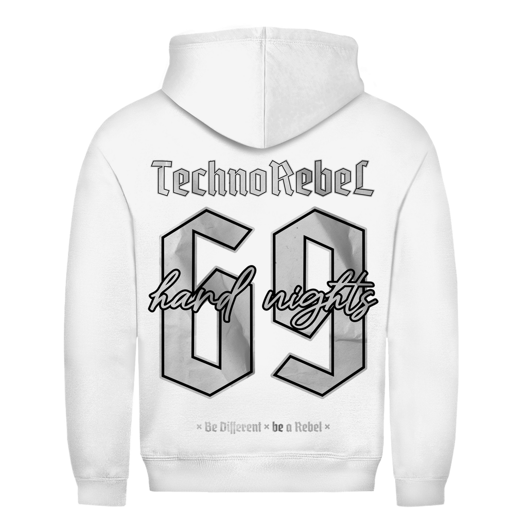 Techno Rebel 69 Basic Hoodie aus 100% Baumwolle | Arctic White