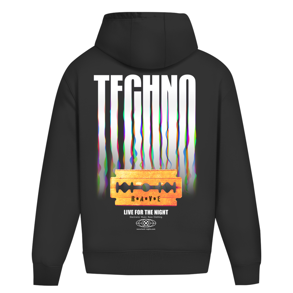 Razor Blade Oversized Hoodie für Techno und Rave | Deep Black
