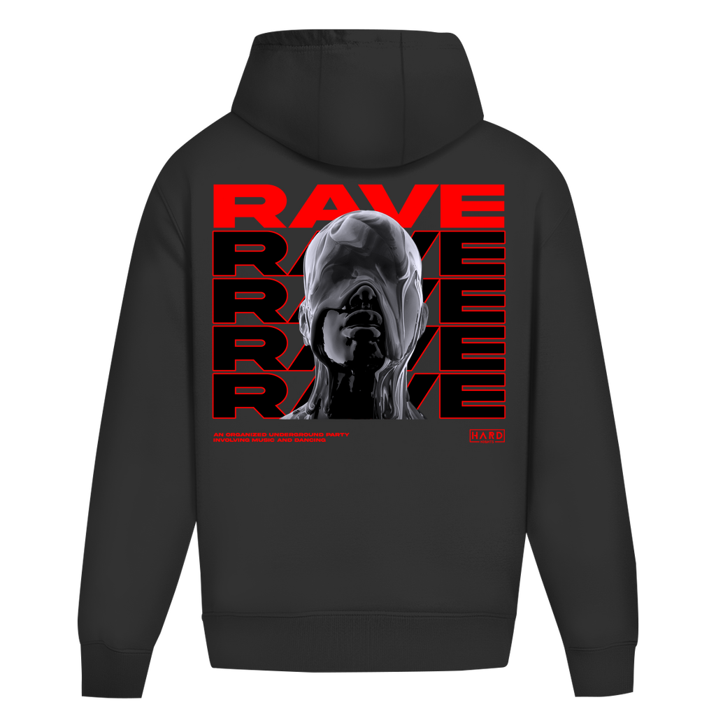 Rave Rave Rave Oversized Hoodie aus 100% Baumwolle | Deep Black
