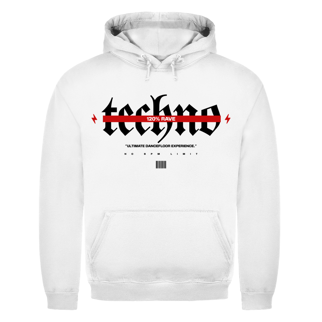 Unisex Basic Hoodie Baumwolle Schwarz für Techno und Rave | Arctic White