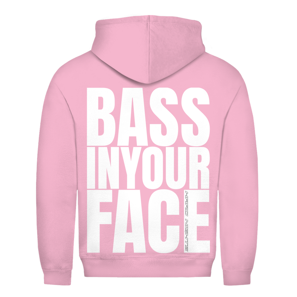 Bass in Your Face – Bluza z kapturem basic, unisex, w stylu techno | Jasnoróżowy
