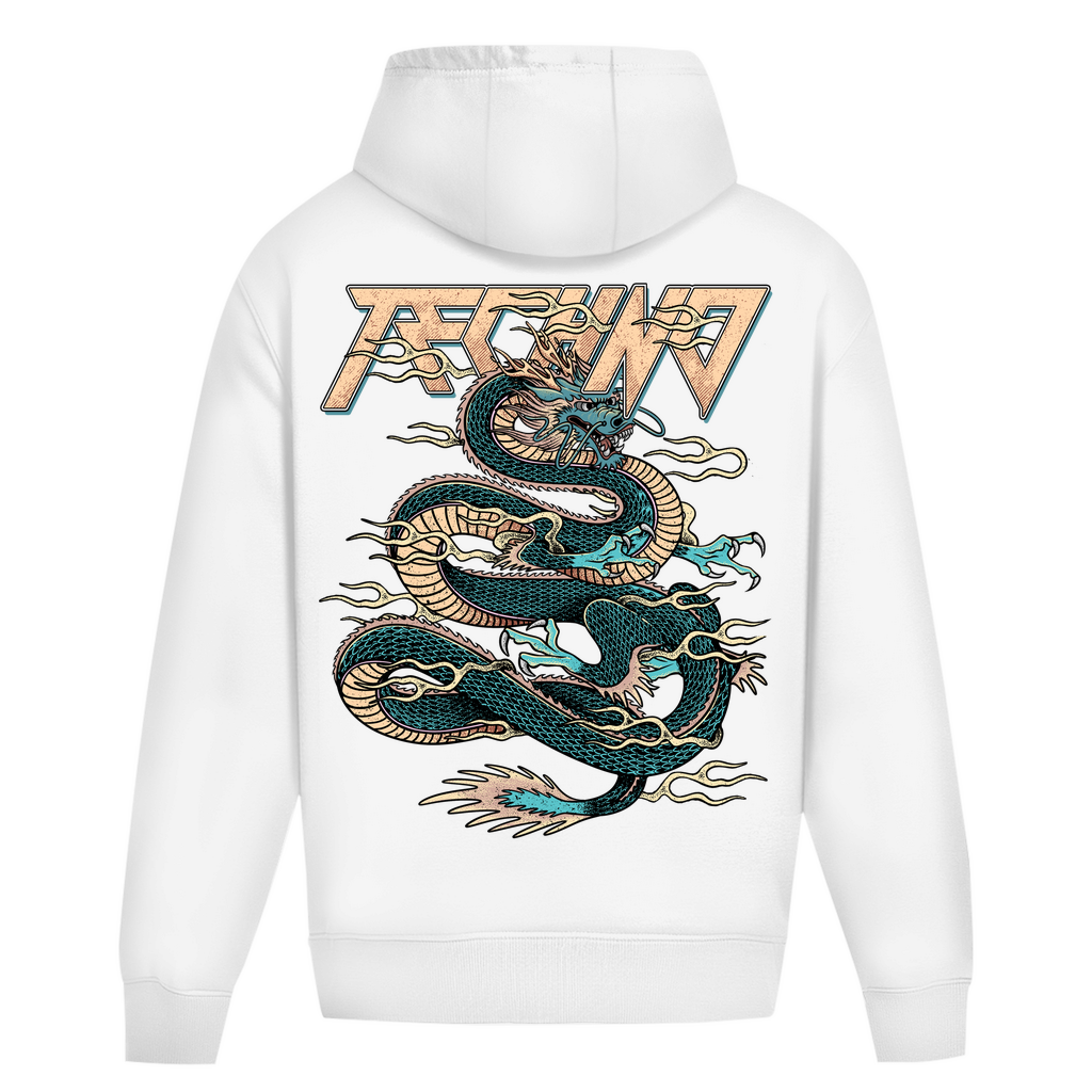 Techno Dragon Oversized Hoodie aus 100% Baumwolle | Arctic White