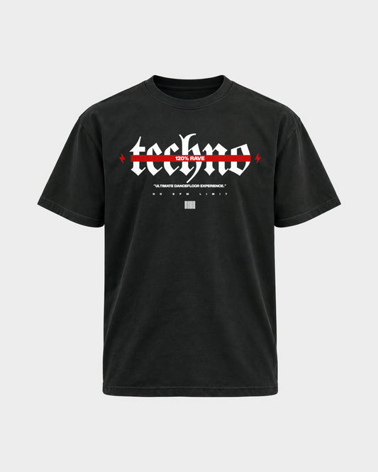 120% Rave – Basic Shirt in Schwarz, Frontprint – Hard Nights