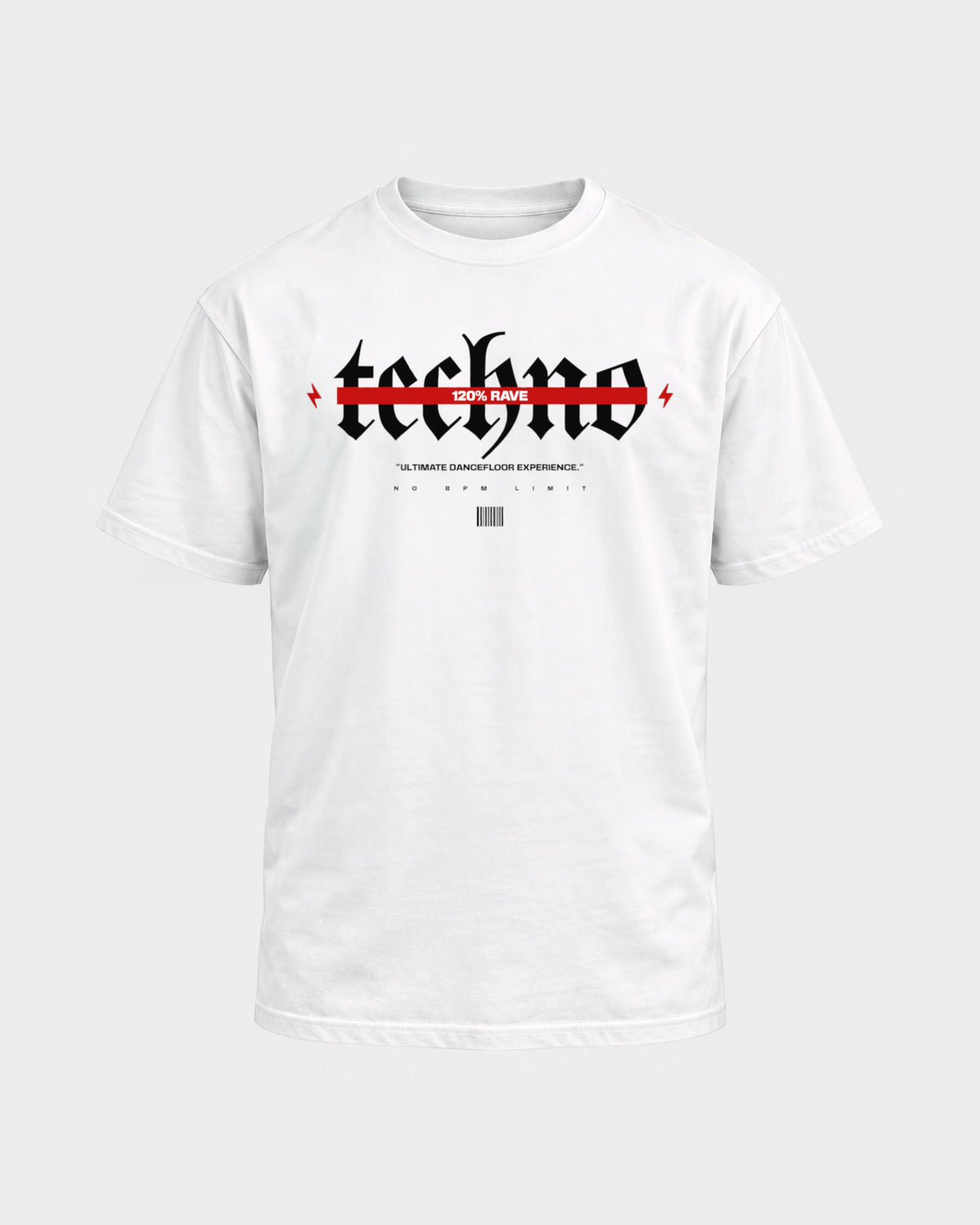 120% Rave – Basic Shirt in Weiß, Frontprint – Hard Nights