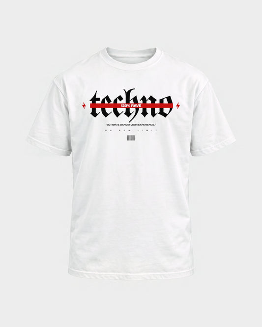 120% Rave – Basic Shirt in Weiß, Frontprint – Hard Nights